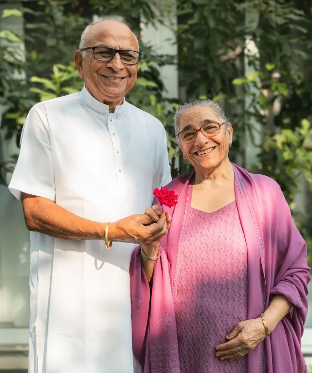 Elderly Indian couple at home